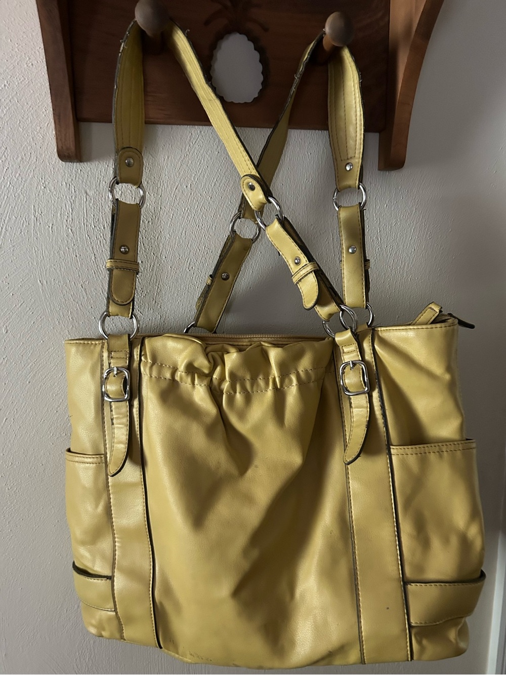 Emilie M Yellow Faux Leather Shoulder Tote Bag/ double strap-wide for shoulder.
